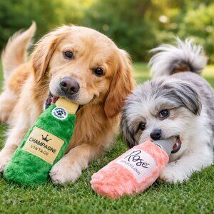ZippyPaws Dog Toy Bottle Set | Champagne & Rosé Plush Squeaky Toys